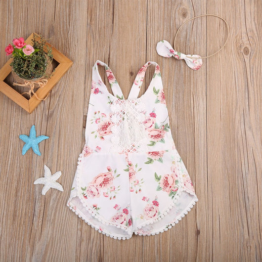 Enterizo Floral sin Mangas para Bebé Niña con Borlas y Diseño Playero - Image 2