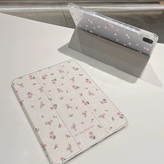 Funda Protectora Tablet Flores Transparentes con Soporte Tri-Fold - Image 3