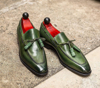 Zapatos de Cuero PU Verde con Borla y Punta Redonda Estilo Británico para Hombre - Image 6