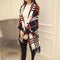 Cardigan Cuadros Tejido Mujer con Flecos - Abrigo Chal Largo