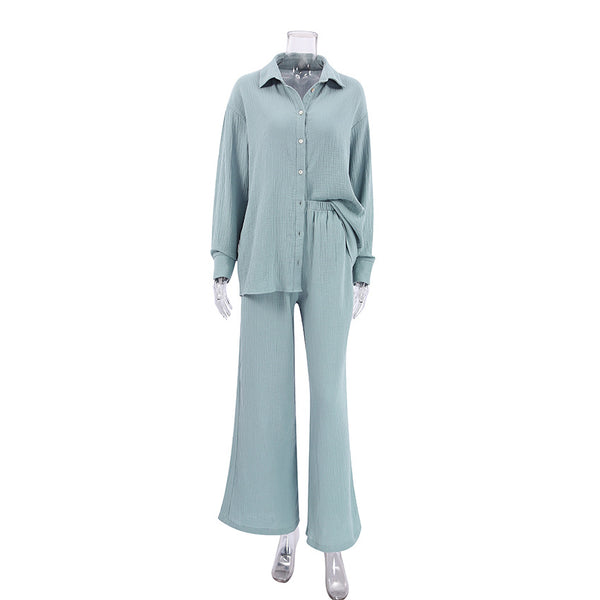 Pijama Europeo Otoñal Gasa Doble Capa - Conjunto Camisa y Pantalón Holgado - Image 6