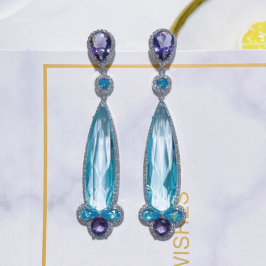 Aretes Largos de Gota Floral con Circonita Microincrustada - Image 6