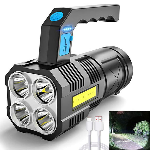 Linterna LED Recargable de 4 Núcleos Ultra Potente - Alcance Extremo