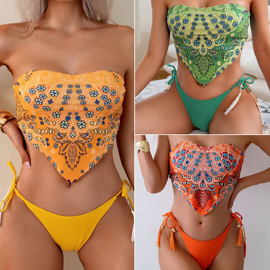 Bikini Escotado Estilo Europeo con Halter Ajustable