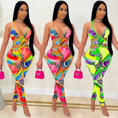 Jumpsuit Estampado Sexy para Discoteca con Amarres Cruzados