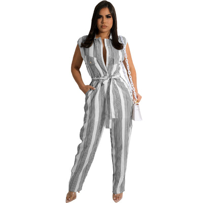 Jumpsuit para Mujer con Estampado de Rayas y Bloques de Color - Image 4