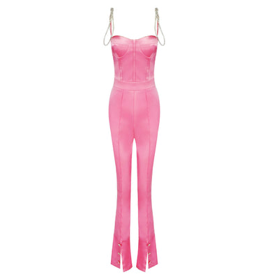 Jumpsuit Cuello Alto Diamante en Colores Sólidos - Image 17