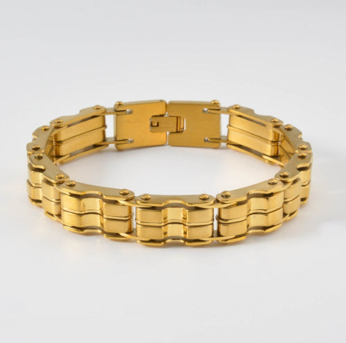 Pulsera de Oro para Hombre con Placa Curva y Diseño de Malla - Brazalete Hip-hop Elegante - Image 12