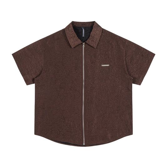 Camisa de Manga Corta con Textura Plisada