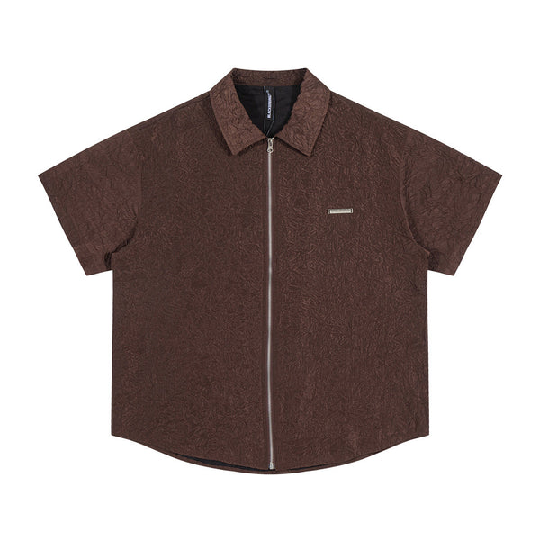 Camisa de Manga Corta con Textura Plisada