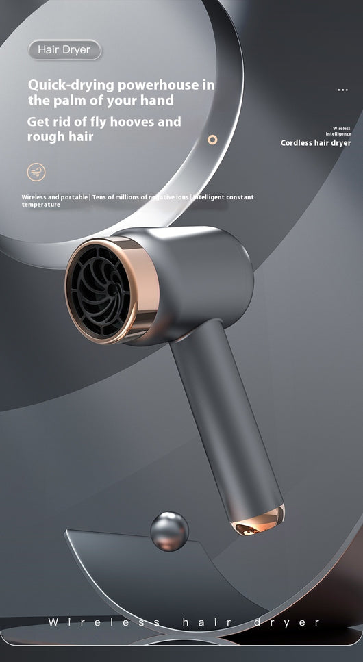 Purple high-speed wireless hair dryer with gold accents, featuring hot and cold air, shown on a reflective surface. - Image 25
