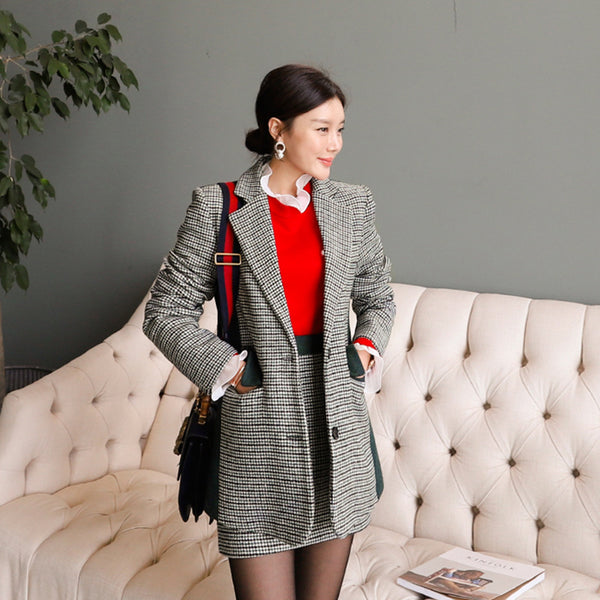 Conjunto de Falda y Blazer Cuadrillé con Parches - Diseño Suelto y Elegante - Image 3