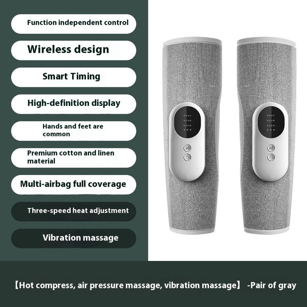 Pair of gray wireless leg massagers with heating, air pressure, and vibration functions for relaxation. - Image 6