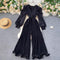 Vestido Retro Hada Cuello V Manga Abullonada Cintura Ajustada