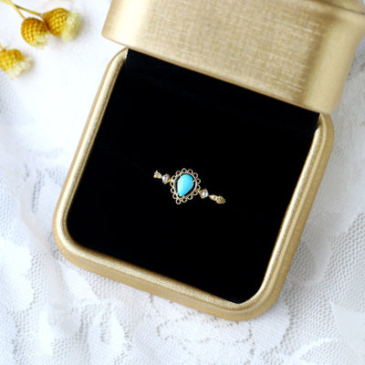 Anillo de Turquesa Natural y Perla con Patrón Calado - Image 4