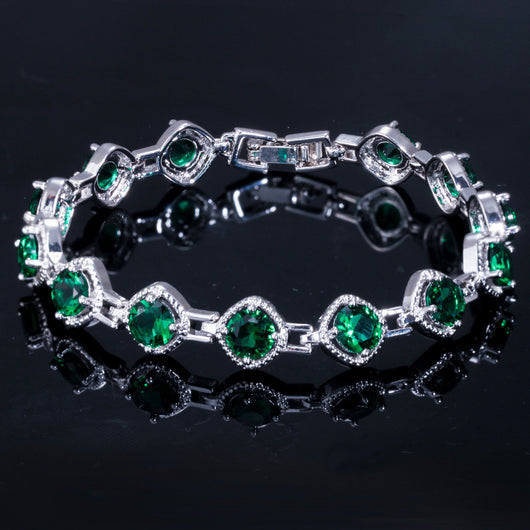 Pulsera de Oro Blanco con Circonita Cúbica y Cadena de Cristales Brillantes - Image 7