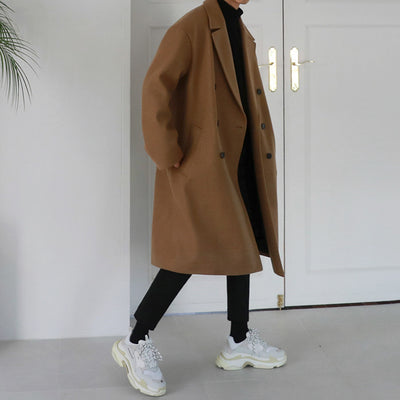 Abrigo Largo Suelto de Lana Estilo Coreano para Hombre - Image 17