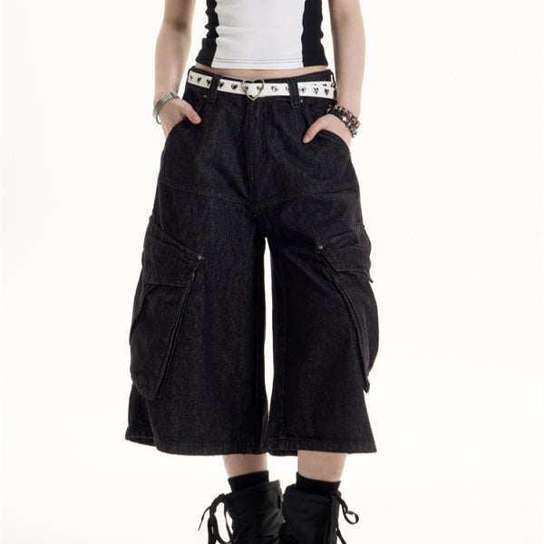Shorts Denim Retro Americano Cargo con Bolsillos - Estilo Workwear