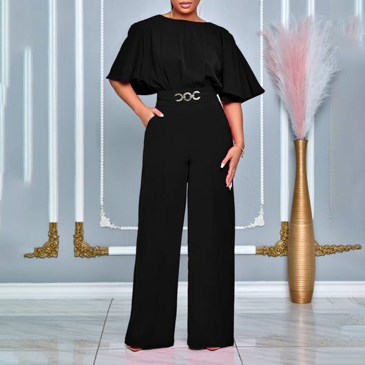 Jumpsuit Africano Talle Grande Cintura Alta Piernas Anchas Cuello Redondo - Image 4