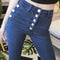 Calça Jeans de Cintura Alta com Botões e Tecido Reforçado