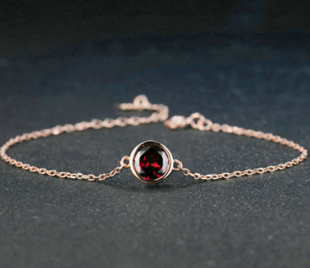 Pulsera de Granate Natural con Baño de Oro Rosa y Plata de Ley