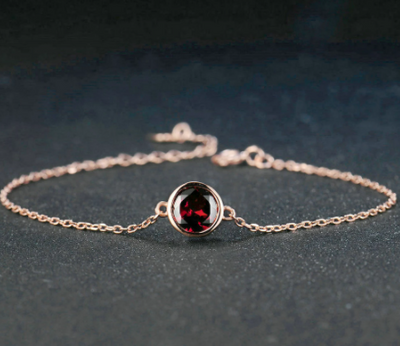 Pulsera de Granate Natural con Baño de Oro Rosa y Plata de Ley