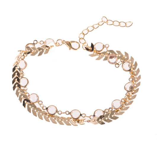 Pulsera Tobillera Doble Cadena Espina de Pescado con Cristales - Image 8