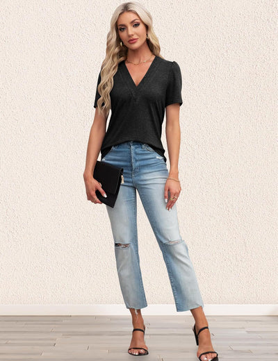Blusa Casual de Manga Abullonada y Cuello en V para Mujer - Image 32