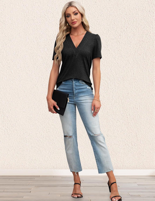 Blusa Casual de Manga Abullonada y Cuello en V para Mujer - Image 32