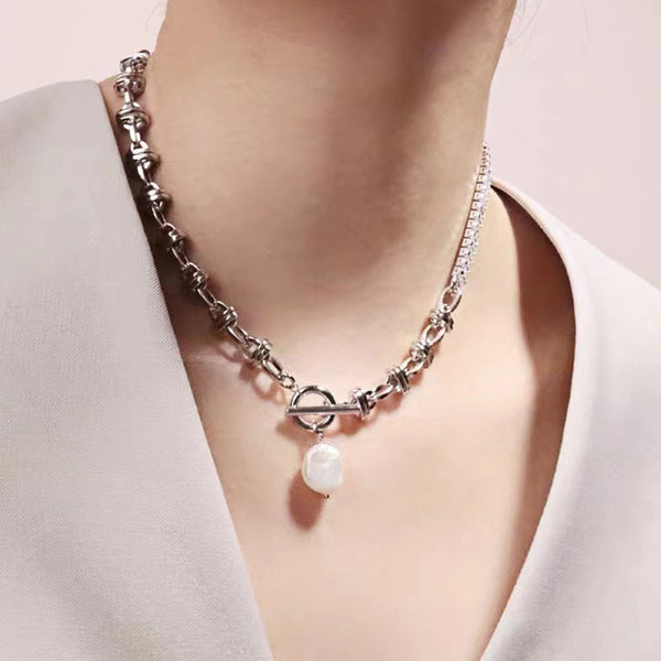 Collar Colgante de Perlas Barrocas de Agua Dulce con Patchwork Natural