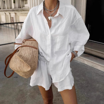Conjunto de Lino Suelto para Mujer - Camisa y Shorts 100% Algodón - Image 4