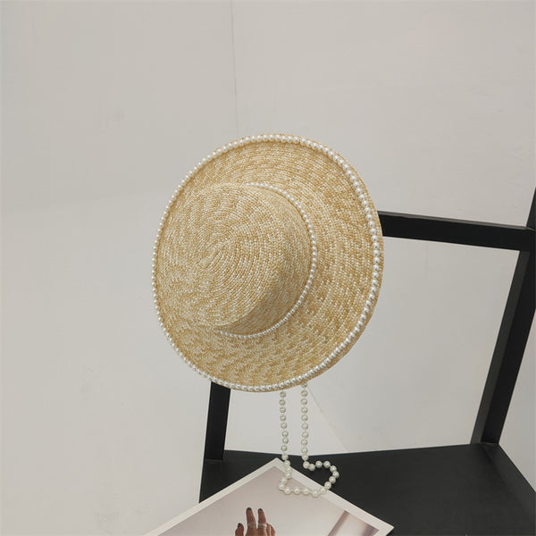 Sombrero de Paja Artesanal con Perlas para Mujer