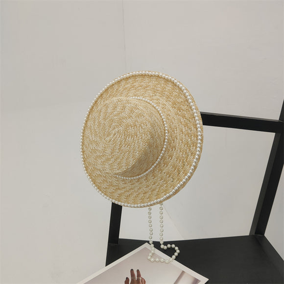 Sombrero de Paja Artesanal con Perlas para Mujer
