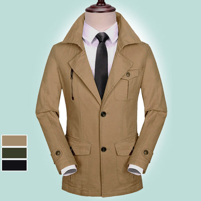 Abrigo Trinchera Casual de Algodón para Hombre - Largo Medio - Image 7
