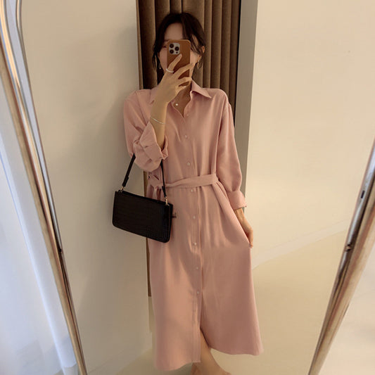 Vestido Camisero Liso con Cordones - Estilo Minimalista para el Día