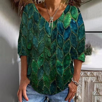 Blusa Suelta con Estampado Geométrico y Cuello en V - Image 4