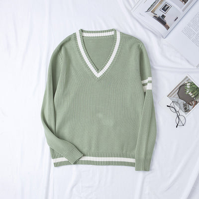 Suéter Tejido Cuello V con Combinación de Colores para Hombre y Mujer - Image 5
