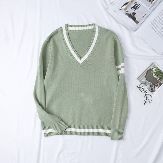 Suéter Tejido Cuello V con Combinación de Colores para Hombre y Mujer - Image 5