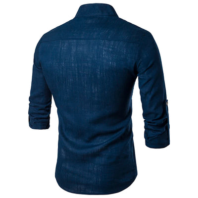 Camisa Casual Hombre Algodón Lino Cuello Mao Manga Larga Estilo Chino Tradicional - Image 4