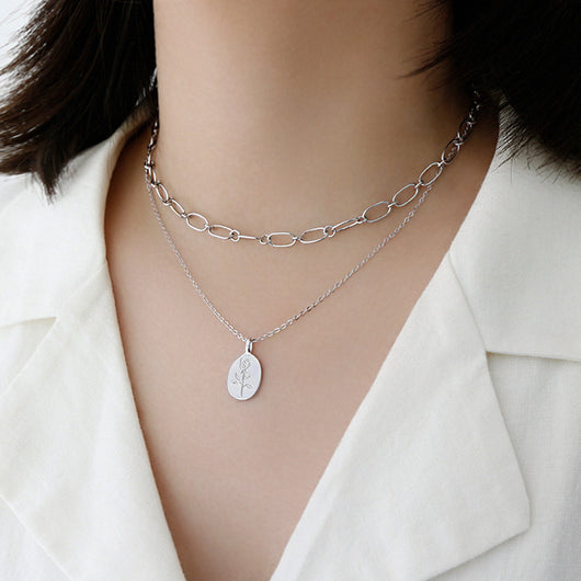 Collar Geométrico de Rosa con Dije Redondo para Mujer - Image 9