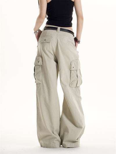 Pantalones Cargo Retro Americano Multi-bolsillos para Mujer - Image 8