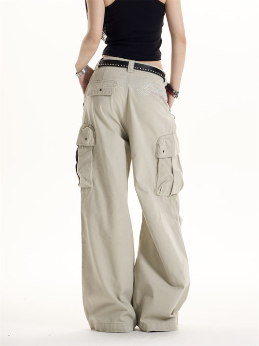 Pantalones Cargo Retro Americano Multi-bolsillos para Mujer - Image 8