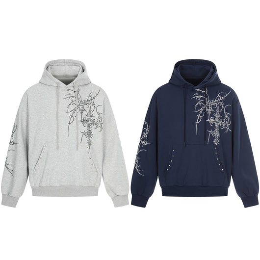 Sudadera con Capucha Retro Estilo Europeo Americano con Tachuelas Cruzadas para Hombre - Image 7