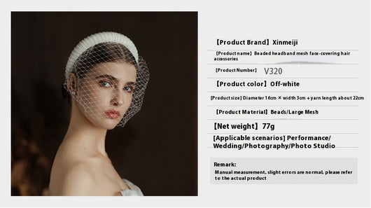 Velo Nupcial Estilo Audrey Hepburn Blanco Vintage con Cuentas y Malla Grande - Image 6