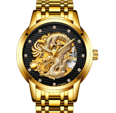 Reloj Empresarial Dragon Dorado Automático Resistente al Agua con Esfera Luminosa - Image 4
