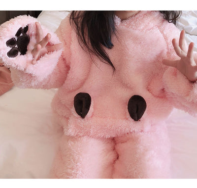 Mother and child wearing matching brown plush bear pajamas with hoods, ears, and embroidered paw gloves. - Image 15