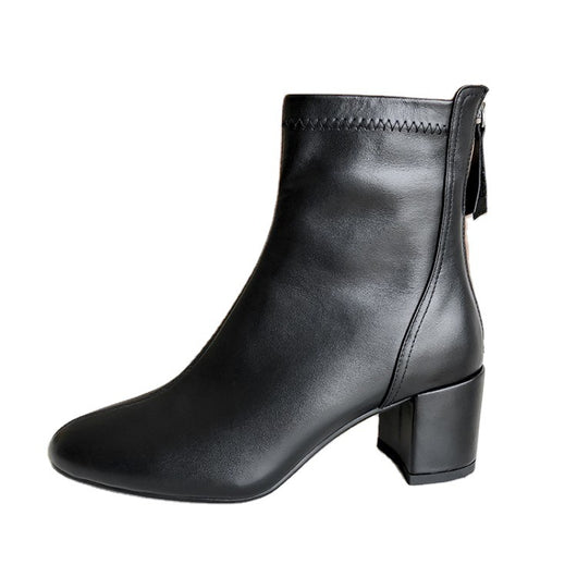 Botas Cortas de Cuero con Cierre Trasero y Tacón Robusto para Mujer - Image 5
