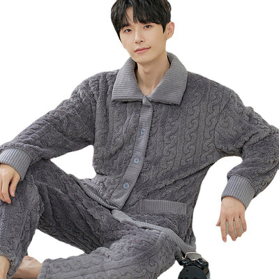 Cardigan Pijama de Forro Polar para Hombre - Abrigo Cálido Coral - Image 5