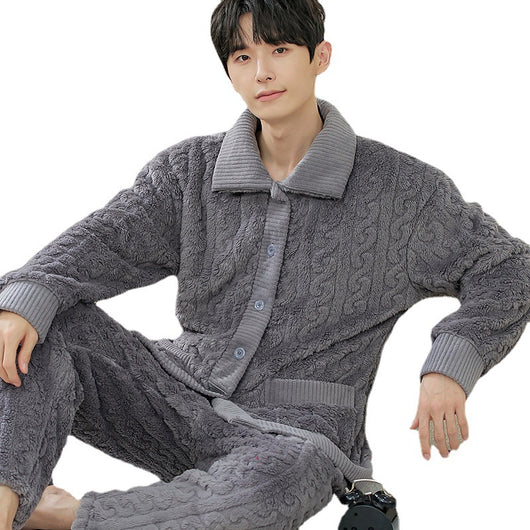 Cardigan Pijama de Forro Polar para Hombre - Abrigo Cálido Coral - Image 5