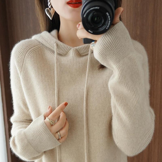 Suéter Cashmere con Capucha para Mujer - Pullover Holgado - Image 4